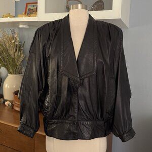 Vintage 80’s Christian Lauren Butter Soft Leather Bomber Jacket Snake Trim
